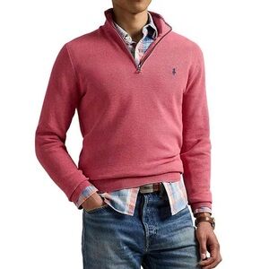 Polo by Ralph Lauren Men's Cotton Mesh Zip-Up Sweater in Red - XXL